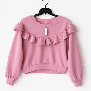 Anthropologie‎ Pink Ruffle Sweatshirt Lilac Pullover XXS NWT Feminine Casual Top